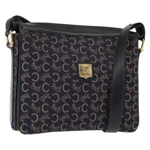 Authentic CELINE C Sulky Shoulder Bag Canvas Navy Gold